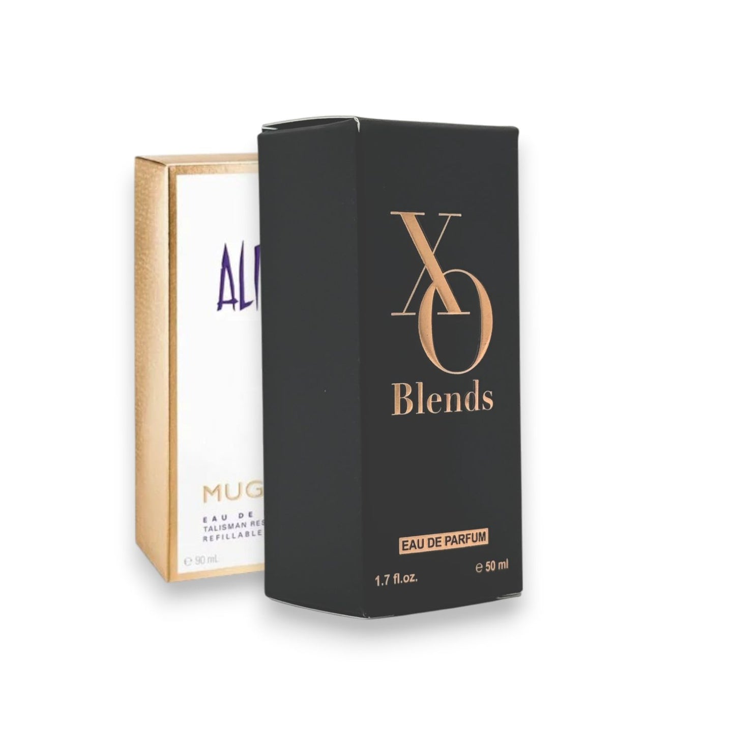 XO Blends Alien inspired perfume in luxury packaging with amber floral scent for women